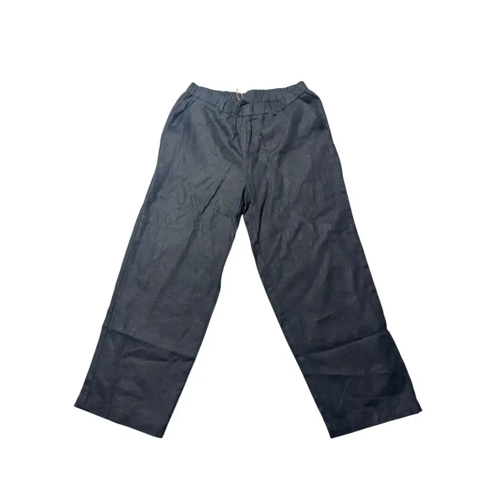 NWT Quince European Ankle Pants Womens M Black Linen Wide Leg Relaxed Pull On